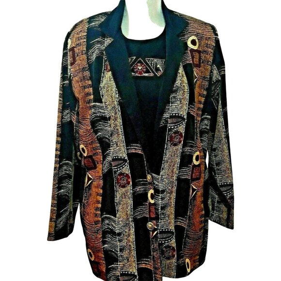 Peter Popovitch Vintage Women's M Black 2-Piece Top & Jacket Set Elegant - Picture 1 of 12